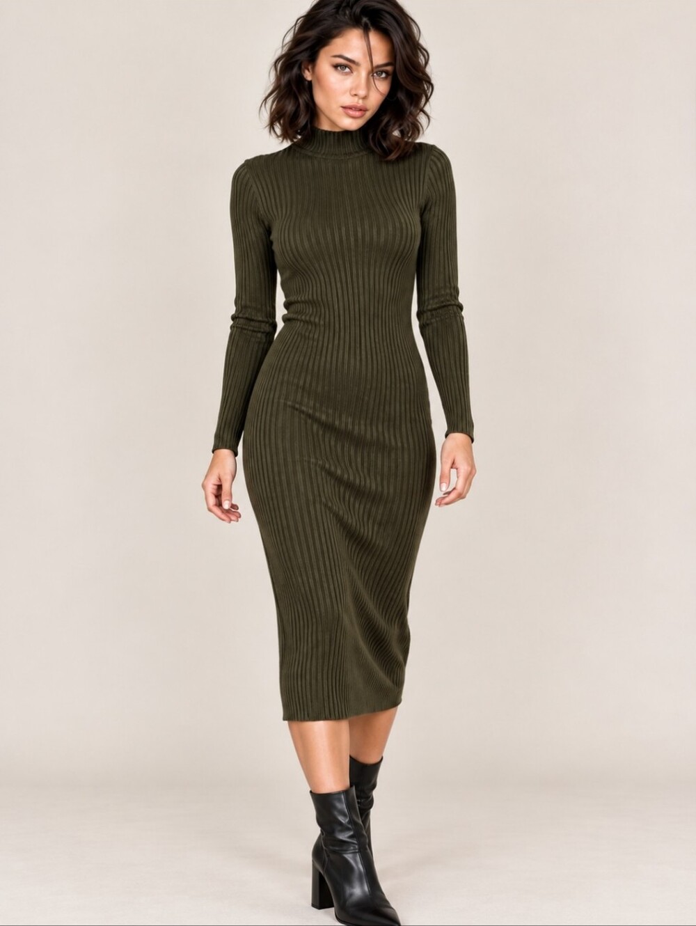 Bebe Hunter Green Ribbed Midi Sweater Dress Mock Neck NWT